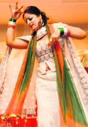 A participant at an event organised to celebrate Teej