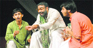 Artistes stage the play Chir Kumar Sabha at Tagore Theatre, Chandigarh