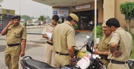 Delhi police personnel at the Yamuna Bank Metro station where a CISF constable shot his colleague and himself on Friday morning.