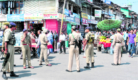 Security personnel keep vigil in Srinagar where protests were held after Friday prayers