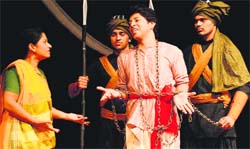 Artistes stage a play, Laal Kaner, at Tagore Theatre, Chandigarh,