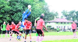 Players in action in a match in the Lala Nemi Dass Memorial District Football League in Dehradun