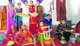 Students of Guru Nanak International Senior Secondary Public School, Model Town, celebrate Teej festival in Ludhiana.