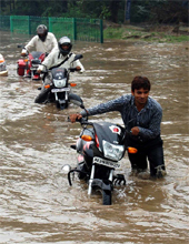 Waterlogged after heavy rain in Faridabad. 
