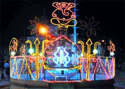 A decorated Shiv Moorti Chowk in Mayapur in Haridwar on Sunday