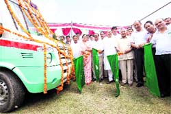 A mobile medical van donated by the Hans Foundation being flagged off at Kotdwar in Pauri Garhwal district on Sunday