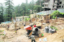 Columns being razed for the new building coming up at the site of the demolished house at the Brockhurst Estate in Shimla. 