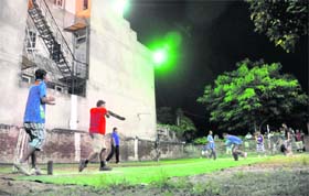 A night cricket match in progress at Rishi Nagar in Ludhiana on Saturday night