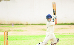 A player in action during a match being played between St Kabir and Saupins School in Chandigarh on Monday.