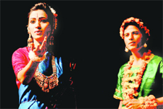 Artistes stage a play, Chitrangda, directed by Keshav Bhrata, at Tagore Theatre in Sector 18, Chandigarh, on Monday.