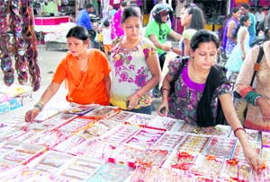 Colourful rakhis on sale in Dehradun on Monday.
