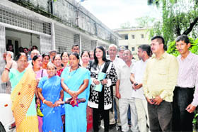 Pensioners assemble in front of the office of the District Magistrate, Dehradun, on Monday. 