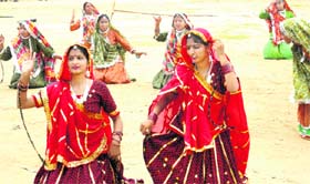 Schoolchildren rehearse for an Independence Day cultural programme in Bhiwani on Monday.