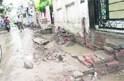 The road from Gol Market to Vasant Vihar in a bad state as sewer pipes have got damaged due to digging up of road in Jalandhar