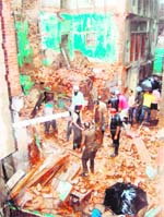 Rescue operation on near Gurdwara Guru Ki Mahal in Amritsar where a three-storey building collapsed