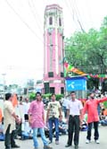 Workers of the ABVP block traffic in protest against corruption at the Clock Tower in Dehradun 