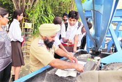 Schoolchildren being challaned during a drive launched by the police in Ludhiana on Tuesday.