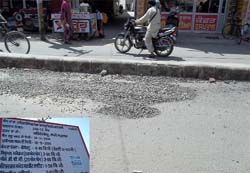 The main market road constructed a few weeks back in Moga is showing signs of wear and tear.
