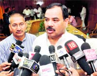 Harak Singh Rawat, Leader of the Opposition, addresses mediapersons in Dehradun on Wednesday