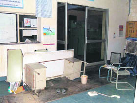 Furniture and other articles lie scattered in a substation that was ransacked by villagers in Fatehabad. 