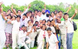 Players of SDP Senior Secondary School celebrate their under-16 title victory in Ludhiana
