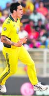 Australias Mitchell Johnson celebrates the dismissal of Lankas Kumar Sangakkara in Pallekele