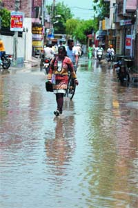 A waterlogged road in Barnala