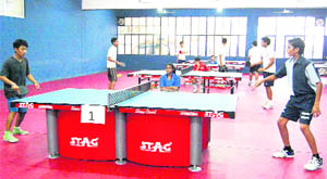 Players in action in the S Wasu Inter-School Table Tennis Championship in Dehradun 