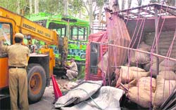 Cops busy in rescue work at the accident site near Tepla village in Ambala district