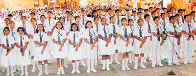 Students rehearse for the I-Day celebrations at Sonepat. 