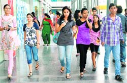 Students come out of Centra Mall after watching 'Aarakshan' on Friday