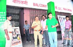 Police personnel deployed at the gate of Payal cinema house in Haridwar