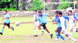 A match in the 1st Keogh Memorial Inter-school Football Tournament at St Josephs Academy in Dehradun