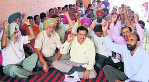 Teachers stage a protest in support of their demands in Ludhiana on Friday 
