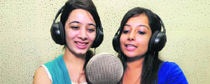 Students of Guru Nanak Girls College present a radio programme in Ludhiana. 