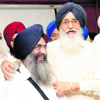 CM Parkash Singh Badal with Bhai Ram Singh (L) at a function in Chandigarh. 