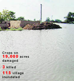 An inundated village in Tarn Taran. 