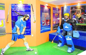 The hockey section showcases the changes in the designs of hockey sticks and goalkeepers gears, and highlights the materials used for a hockey ball