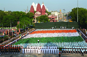 A view of the Full-Dress Rehearsal for the Independence Day celebrations at the Red Fort in New Delhi on Saturday. 