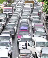 Long queues of vehicles were witnessed near Salem Tabri.