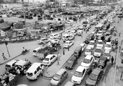 Traffic chaos prevailed on the Zirakpur-Kalka highway due to the ongoing shopping festival at a mall in Zirakpur on Sunday