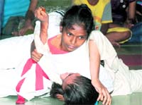 Participants slug it out during a judo match at Sector 42 in Chandigarh on Sunday
