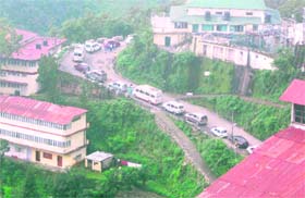 Traffic jam on the Kingcraig-Library road on the eve of Independence Day in Mussoorie on Sunday