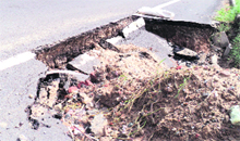 Caved-in portion of the national highway at Shahkot in Nakodar.