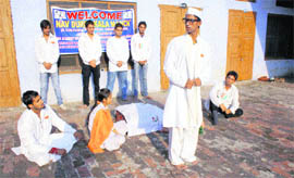 Actors of the Nav Durga Kala Manch stage a play, Mein Bhi Anna, in Jammu on Tuesday.