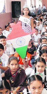 Students at the Independence Day celebrations at The Heritage School in Dehradun on Monday.