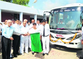 District and Sessions Judge Subhash Goyal (second from left) flags off a legal literacy mobile van at Sirsa on Wednesday