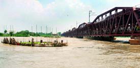 The flooded Yamuna river in Delhi on Thursday.