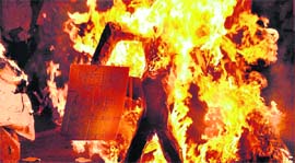 Anna Hazares supporters burn effigies of Prime Minister Manmohan Singh and Sonia Gandhi at Leisure Valley Park in Gurgaon on Thursday.
