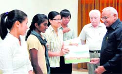 HS Chahal, vice-chancellor, distributes certificates to Malaysian students at the valedictory function held on the university campus